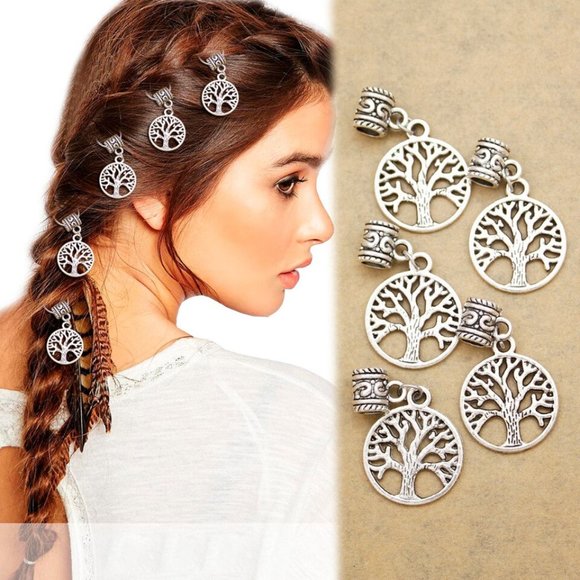 New Viking Celtic Hair Bead Set Tree of Life Silver 5 Piece Set Renaissance - Picture 1 of 7